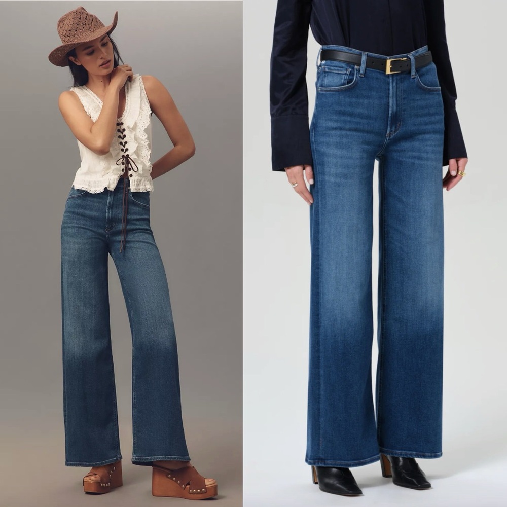 Citizens Of Humanity Mid-Blue Wide Leg Flare Jeans